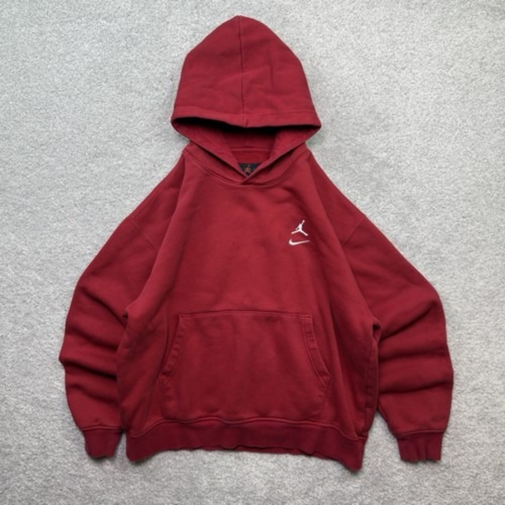 Nike Jordan Men's L Red Pullover Hoodie White Jumpman Swoosh Logo Fleece